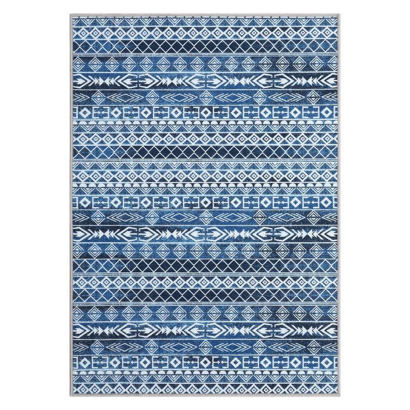 Tapis géométrique antidérapant lavable à la machine pour le salon. Chambre à coucher. Cuisine. Bleu
