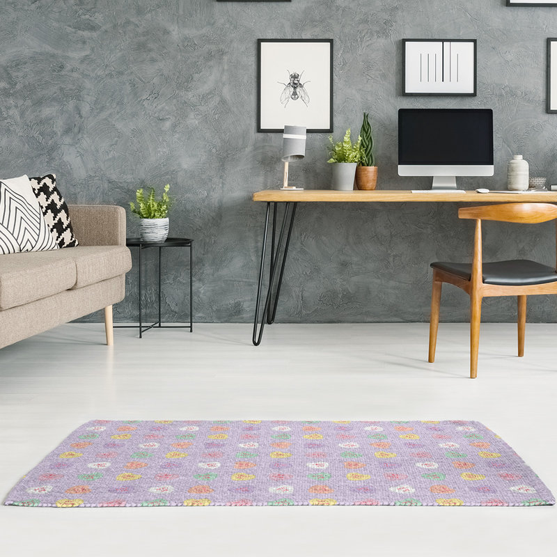 Tapis mauve/jaune fait main, Rectangle 5 pi x 7 pi