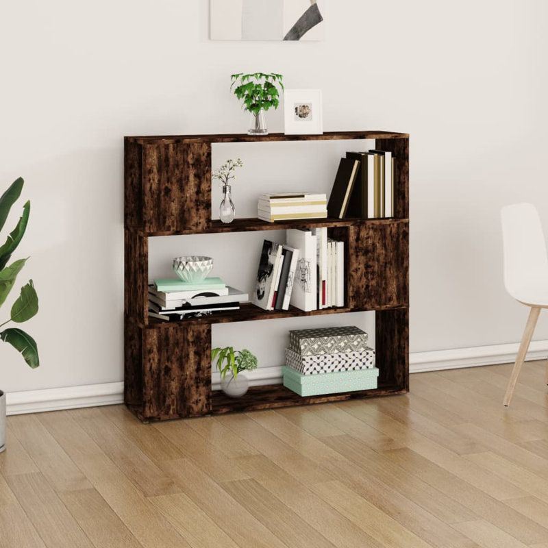 Cashe Library Bookcase, (3 Shelves) 94cm. H x 100cm. W x 24cm. D, Smoked Oak