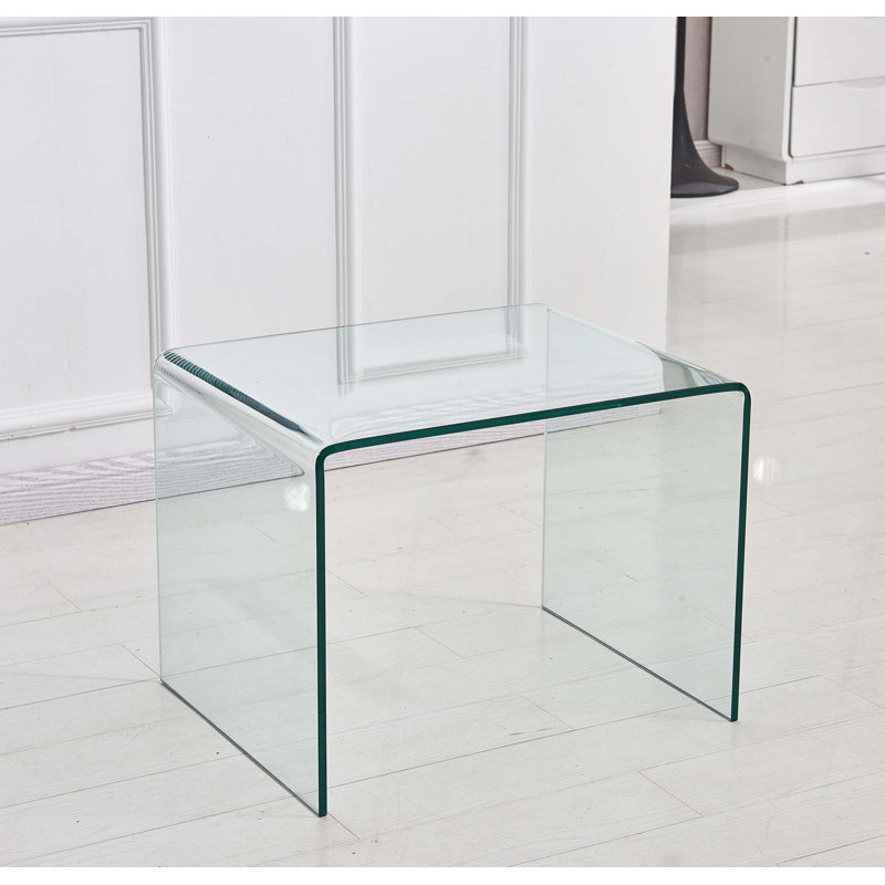 Transparent End Table,Tempered Clear Bent Glass SideTable