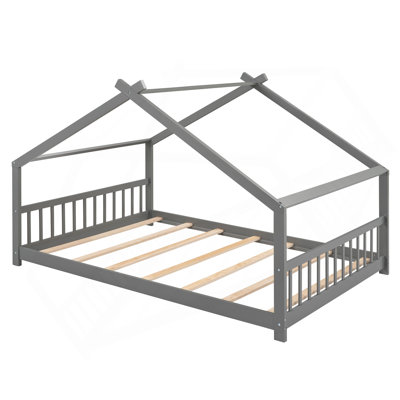Lit double en bois, gris