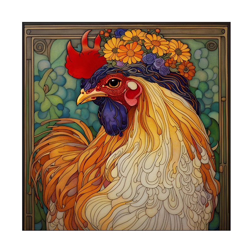 Art sur toile «Poulin avec fleurs», H 24 po x l 24 po