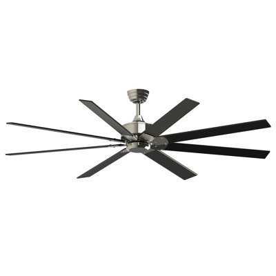 Levon 72 inch Indoor/Outdoor Smart Ceiling Fan - Brushed Nickel with Black Blades