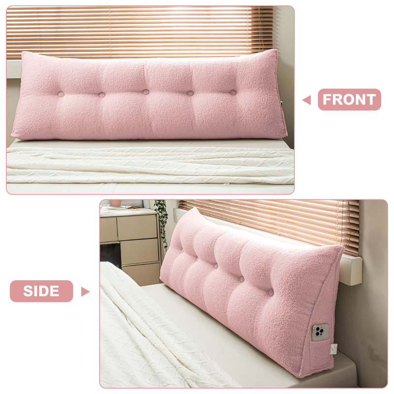 Triangular Backrest Support Headboard Wedge Pillow, Pink, 19.7"H x 59"W