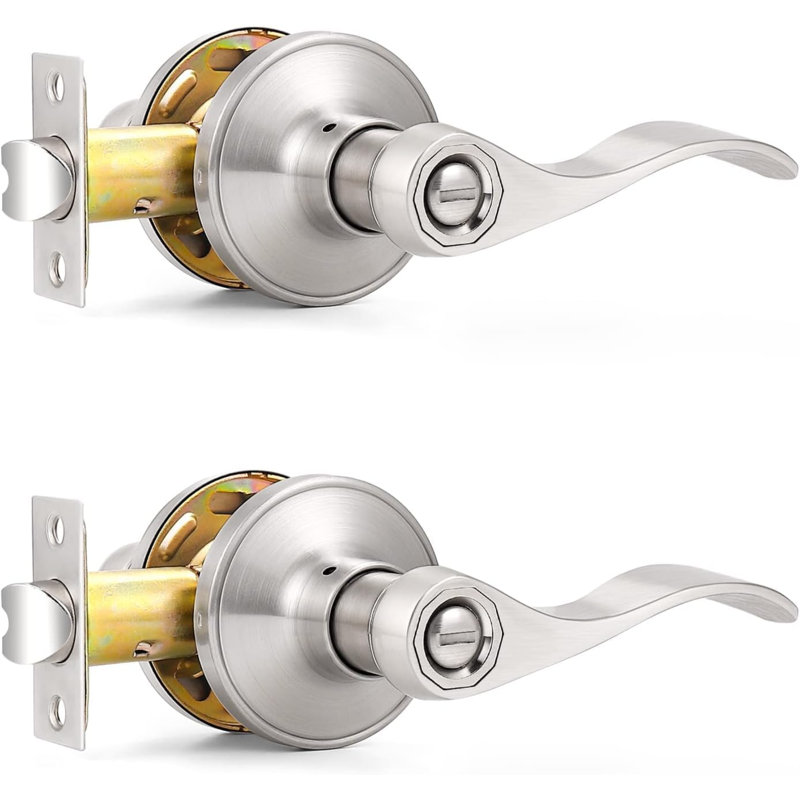 Poignées de porte d'intimité en nickel satiné, poignées de porte intérieures de chambre à coucher, poignée de porte sans clé de style Nickel Wave, paquet de 2