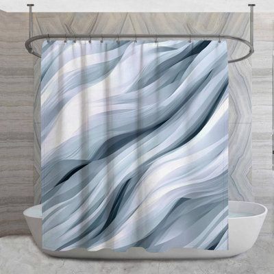 Rideau de douche à lignes fluides - Décoration de salle de bain abstraite style Mid-Century moderne