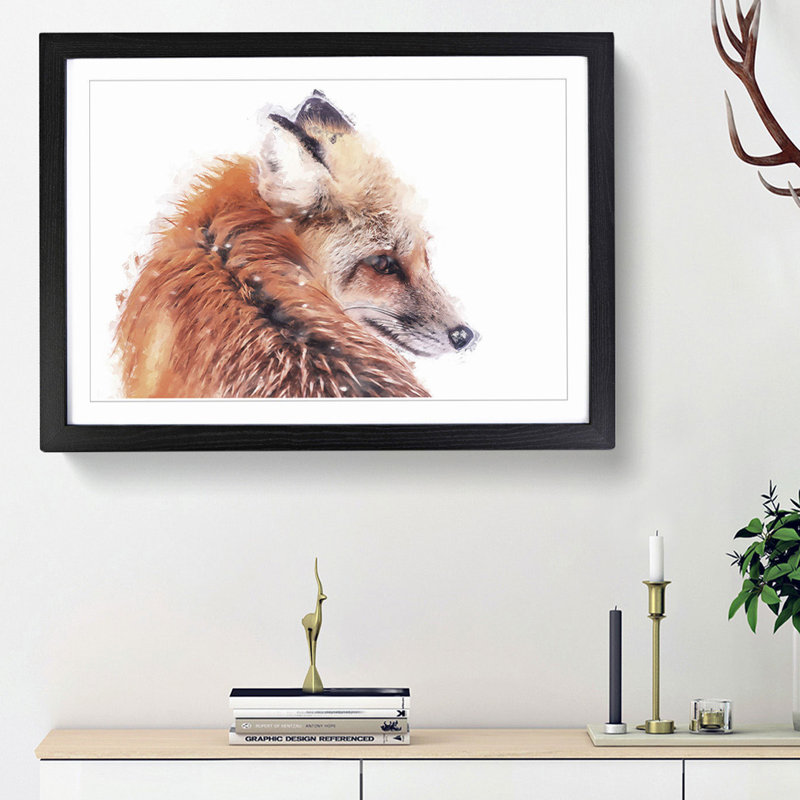 Red Fox in Winter in Abstract - Picture Frame Painting Print, Black Framed, 62cm H x 87cm W x 2cm D