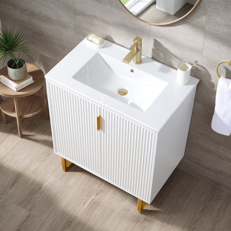 Ensemble de meuble-lavabo simple 30 po (avec lavabo en céramique), Blanc
