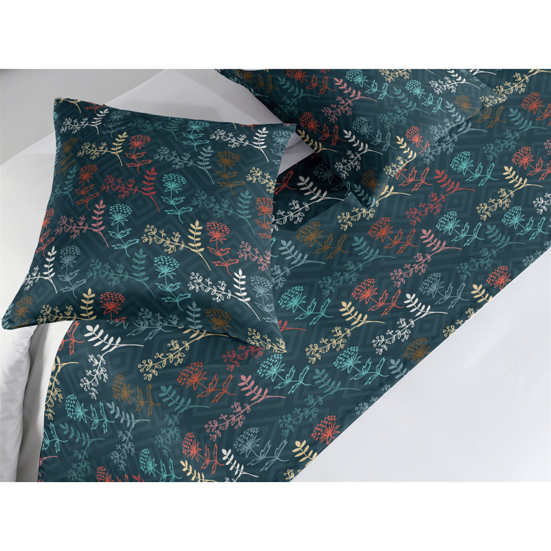 Ensemble de chemin de lit Ambesonne Botanical Art pétales de fleurs bleu sarcelle foncé multicolore, Roi