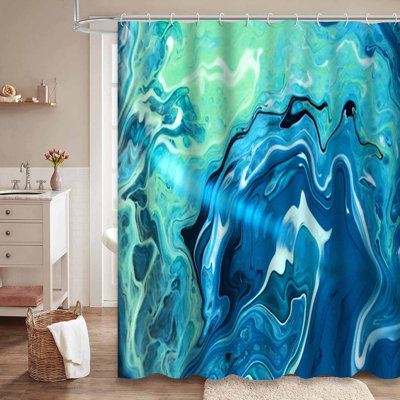 Rideau de douche vert / bleu / bleu avec 12 crochets