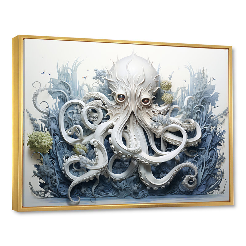 Impression sur toile Marine Marine Octopus Magic Animals, H 34 po x l 44 po x P 1,5 po, Cadre flottant doré