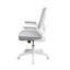 Chaise de travail roulante, filet gris, accoudoirs rabattables blancs, verrouillage vertical