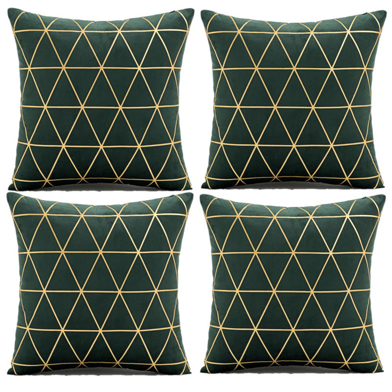 Geometric Velvet Pillow Cover, 18" x 18", Dark Green