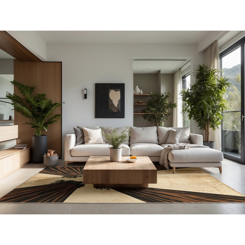 Tapis beige moelleux et moelleux à l'aspect rustique et rétro de style séquoia, 4 x 2