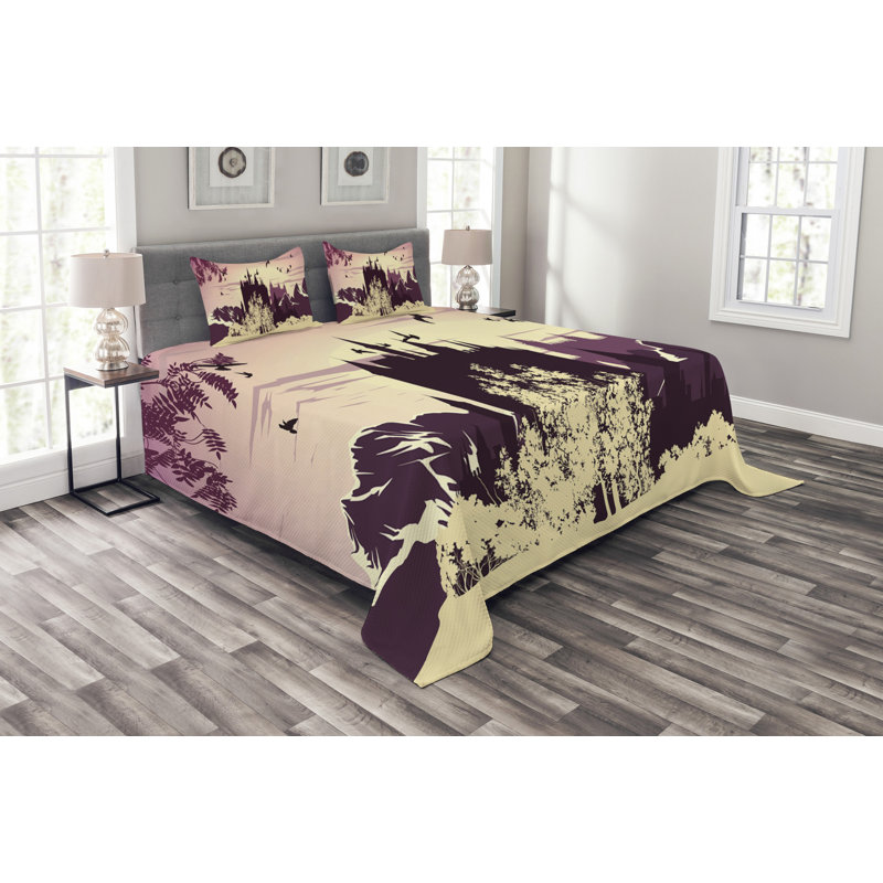 Adallard Black/Beige Microfibre Bedspread Set, 220 x 264 cm
