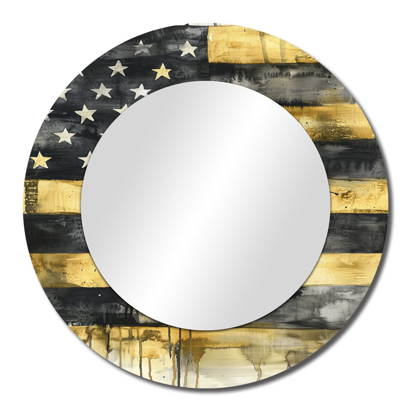 Drapeau américain rétro monochrome - décoration murale miroir traditionnel - imprimé sur métal, 23 po x 23 po