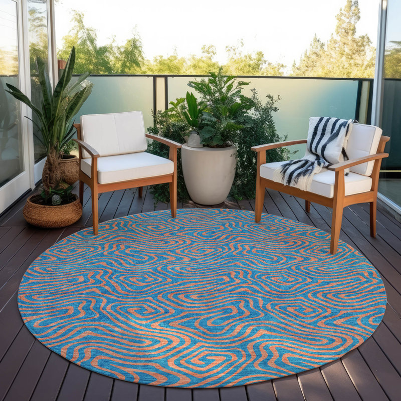 Zena Teal Washable Indoor-Outdoor Rug - , 8' x 8'