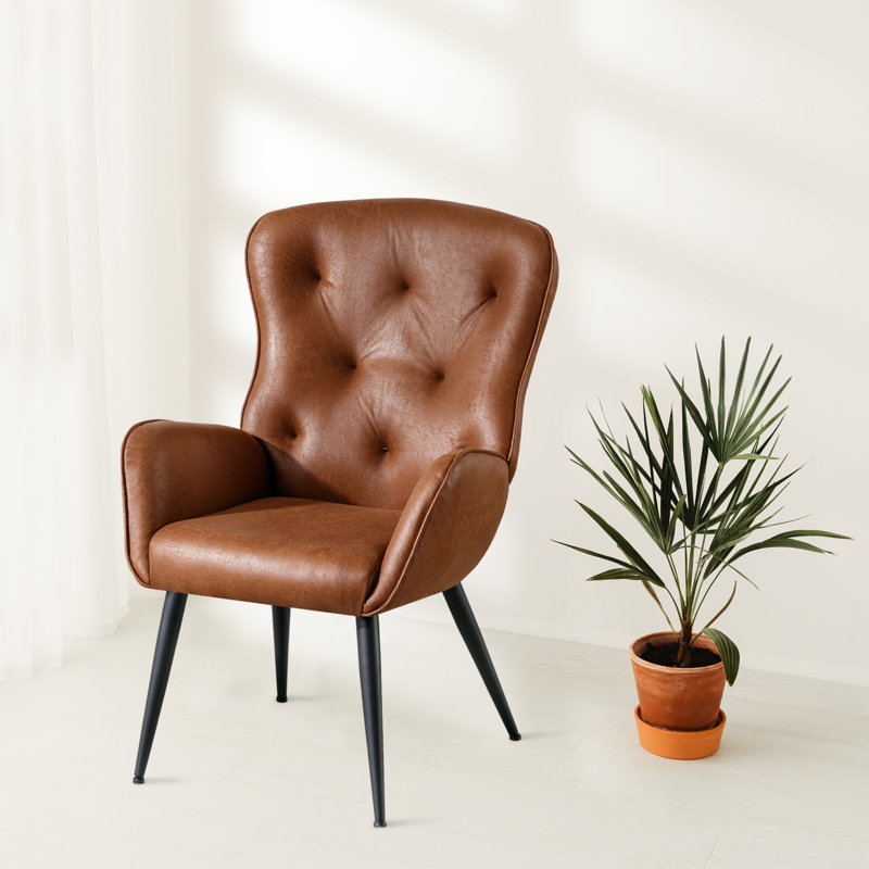 Fauteuil à oreilles Jolyssa, Similicuir brun