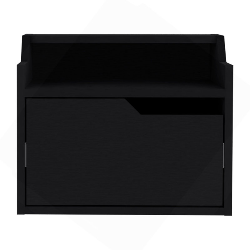 Busan Modern Floating Nightstand , End Table, Side Table Single-Drawer Design With Sleek Two-Tiered Top Shelf Surfaces- Black - Bedroom