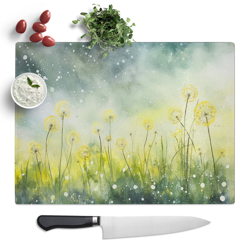 Dandelion Watercolour  Glass Chopping Board