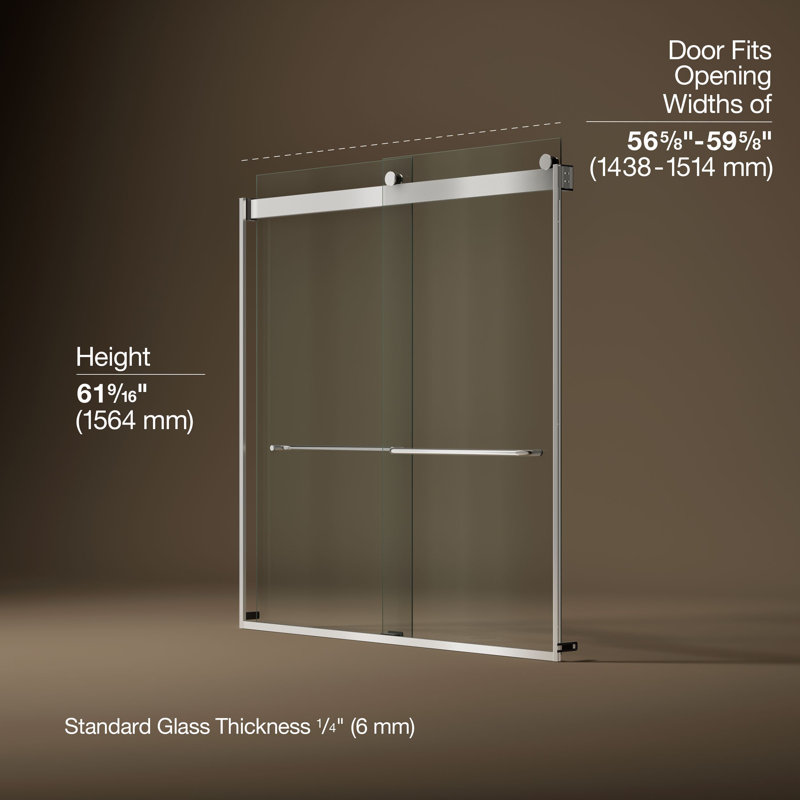 Levity 59.63" x 62" Bypass Bath Door with CleanCoat® Technology, Clear, Bright Silver