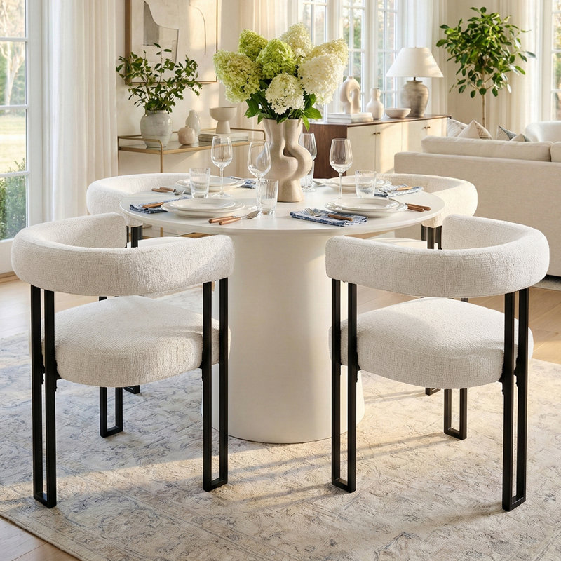 18.3" Seat Height Upholstered Fabric Dining Chair, Beige