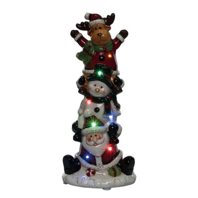 Ceramic LED Stack Santa Snowman Reindeer, Decorative Objects, Brown, Ceramic, Tabletop, Living Room, Christmas, Christmas Decoration, Light Up LED