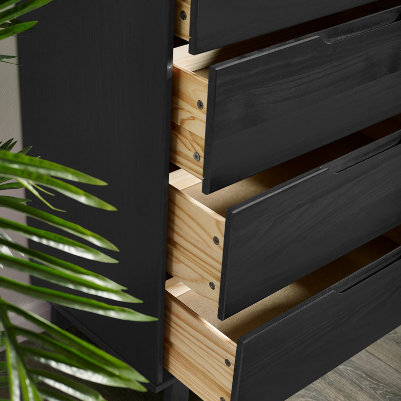 Commode 5 tiroirs en bois massif Jarred, Grain noir