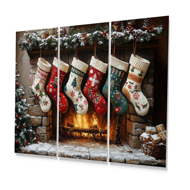 Chaussettes de Noël vertes - ensemble de décorations murales de Noël, Métal métal, H 40 po x l 60 po x P 1 po