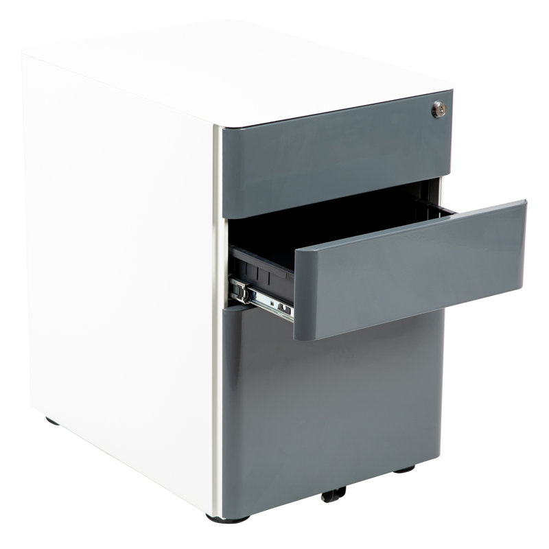 Stephana 3-Drawer Locking Mobile Vertical Filing Cabinet, White/Charcoal