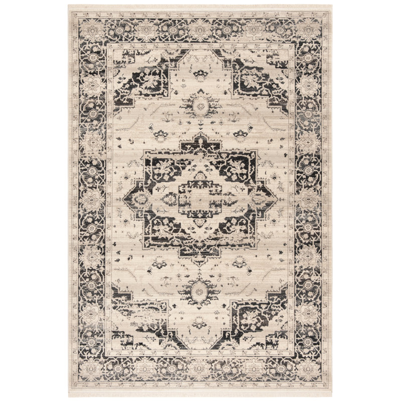 Tapis rétro ivoire / gris anthracite 447, Rectangle 4 pi x 6 pi