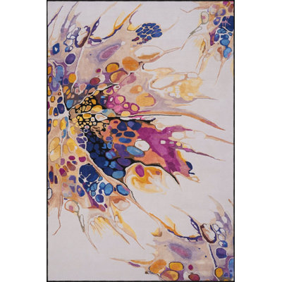 Cream Burst Themed Modern Decorative Machine Washable Rug