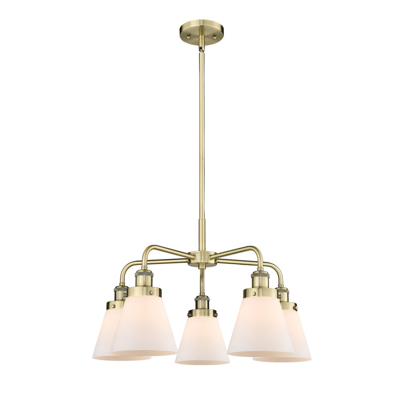 Lustre suspendu 5 lumières Cone, Laiton antique, Blanc mat