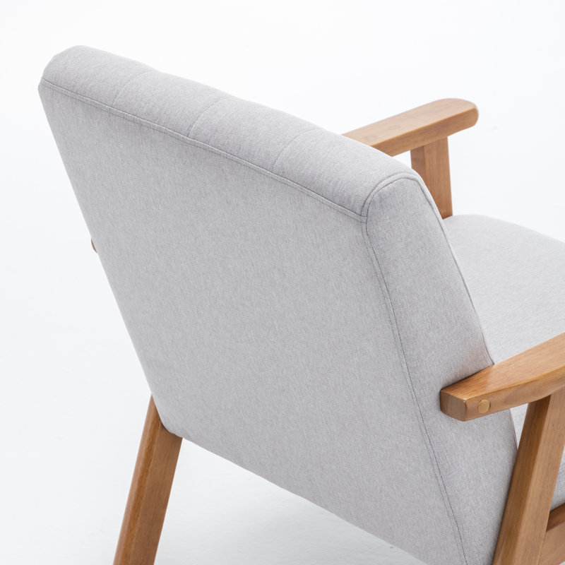 Fauteuil rembourré en bois massif de style nordique, Gris clair