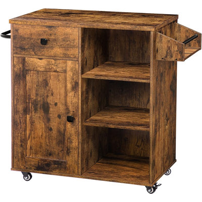 Meuble de rangement pour îlot de cuisine avec tiroir, étagère à épices et porte-serviettes, design gain de place, brun rustique