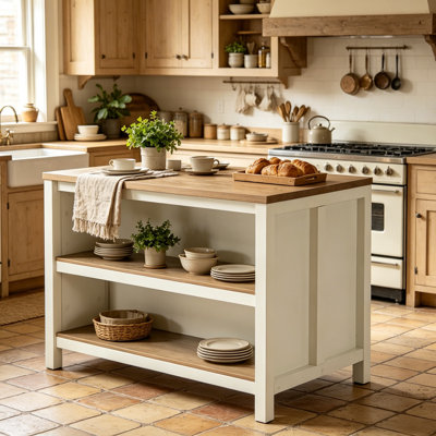 47.24" Farmhouse Kitchen Island with Open Storage Shelves