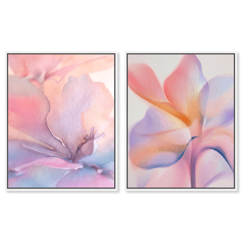 Watercolor Petals Set Abstract Canvas Print by Oliver Gal, Black Frame, 16 x 20, 31"H x 37"W, White Floater Frame