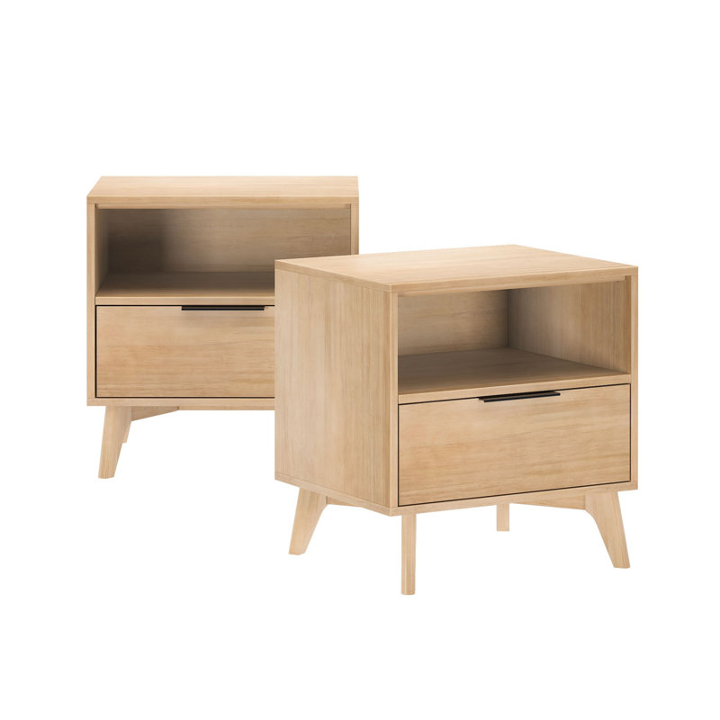 Ensemble de 2 tables de chevet et 1 tiroir Haven, Blond