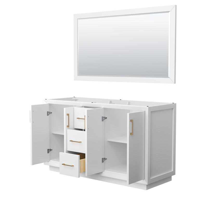 Strada 59.25'' Double Bathroom Vanity Base Only, White/Brown