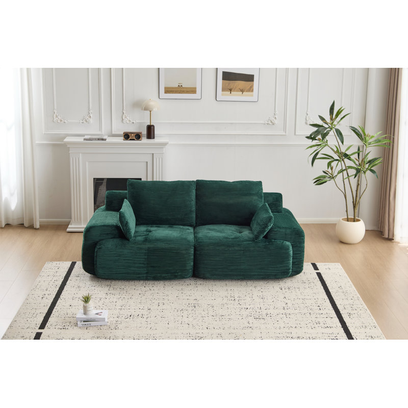 Canapé en velours côtelé de 84,25 po de large sans assemblage requis pour le salon, Velours côtelé vert