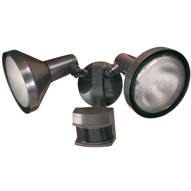 2 - Head Hardwired Dusk to Dawn Outdoor Security Outdoor Security Flood Light with Motion Sensor, Bronze