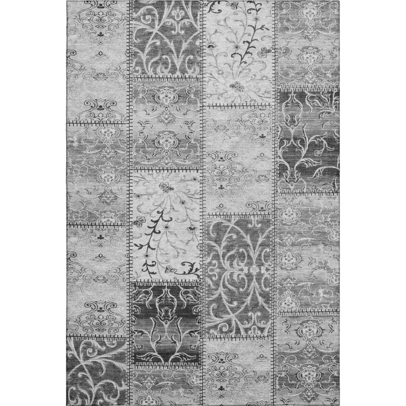 Premium Machine Washable Cerrito AMF566 Gray Rug, Rectangle 2'6" x 3'10"
