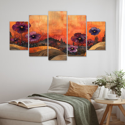 Paysage de ferme «Pansies» sur la rivière Iood - ferme - art mural traditionnel pour salon Diamond