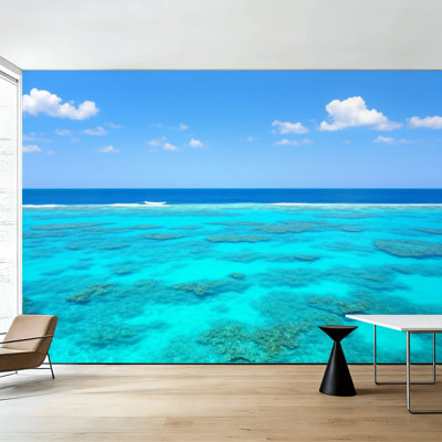 Papier peint adhésif autocollant transparent bleu océan, eaux turquoise, ciel bleu, H 100 po x l 144 po, papier peint amovible en PVC, adhésif pour chambre à coucher, bureau à domicile