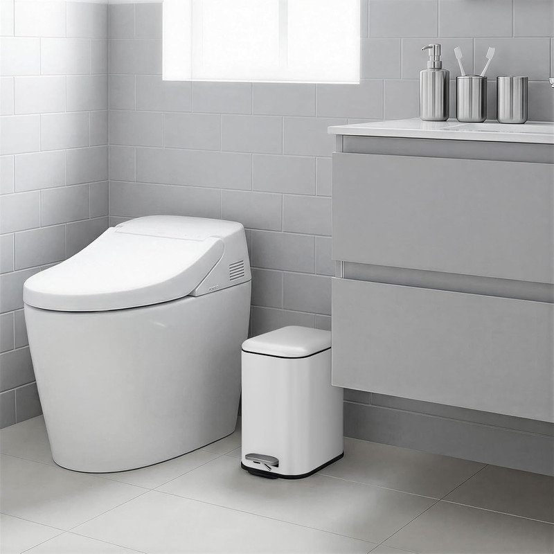Poubelle de salle de bain en acier inoxydable 1,3 / 3,2 gallons avec couvercle, 1,3 gallon, Blanc