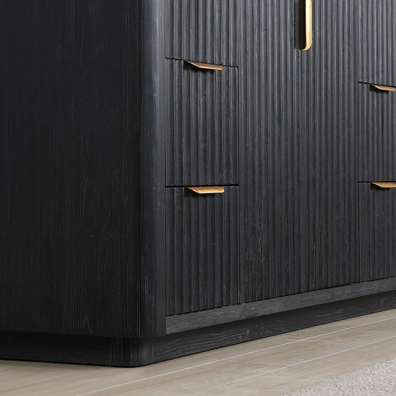 Ensemble de meuble-lavabo double 84 "avec miroir Adela, Noir, Blanc, Doré