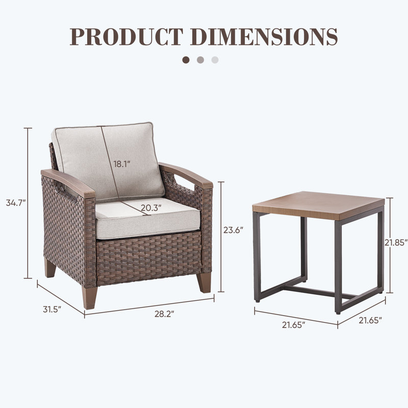 Chaises longues d'extérieur en osier avec table d'appoint Arundel (ensemble de 2), Beige