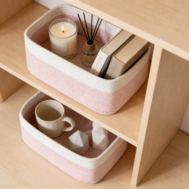Woven Storage Baskets 3-Pack, Foldable Organizer Bins For Shelves, Closet, Nursery, And Toy Storage, Handmade From Soft Natural Cotton Rope