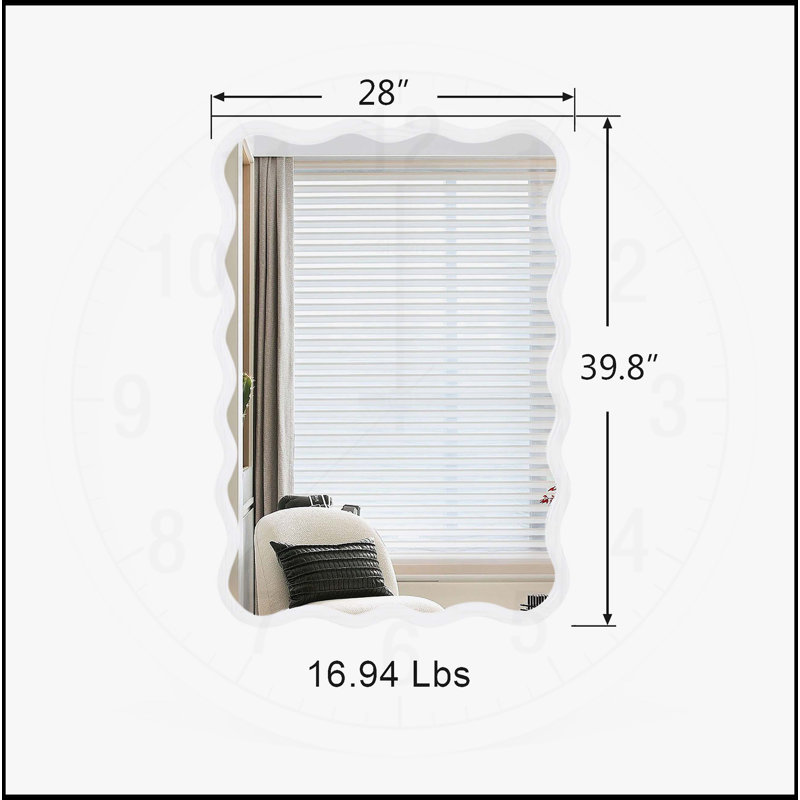 Solid Wood Wavy Mirror, Rectangle, White, 27.95" x 39.76"