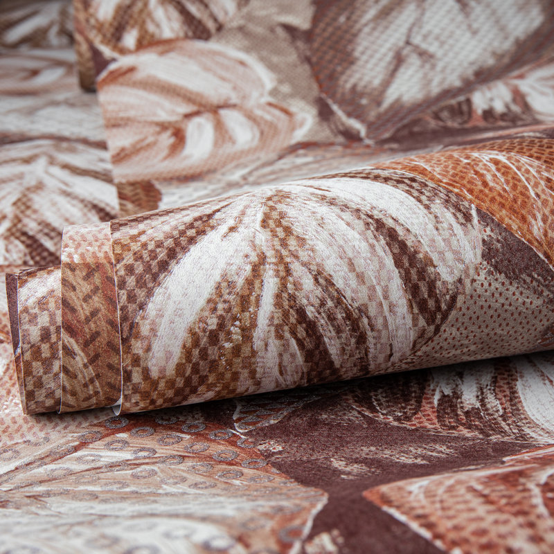 Chelchowska Collection Glass Bead Finish Ficus Leaf 10.05m x 70cm Wallpaper Roll, Orange